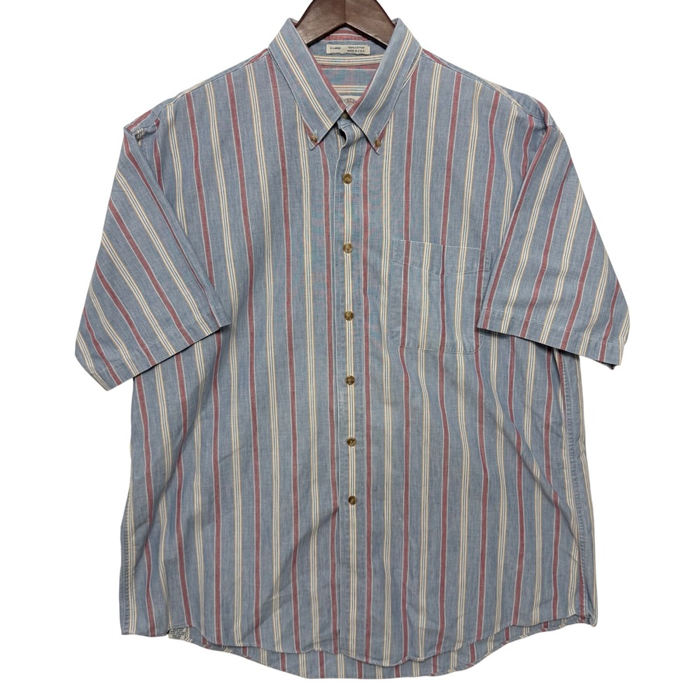 Vintage Savane Button Down Shirt Mens XL Blue Striped Short Sleeve Cotton USA